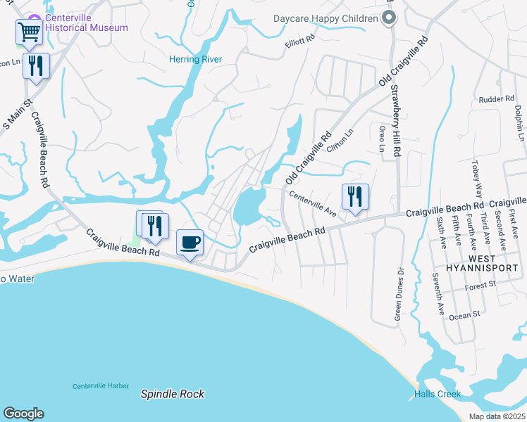 map of restaurants, bars, coffee shops, grocery stores, and more near 29 Marie Avenue in Barnstable