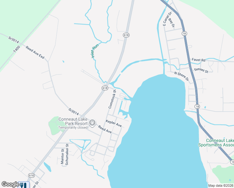 map of restaurants, bars, coffee shops, grocery stores, and more near 12600-12628 Center St in Conneaut Lake