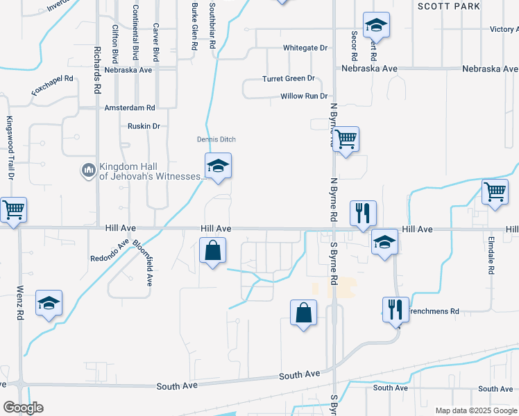 map of restaurants, bars, coffee shops, grocery stores, and more near 3716 Hill Avenue in Toledo