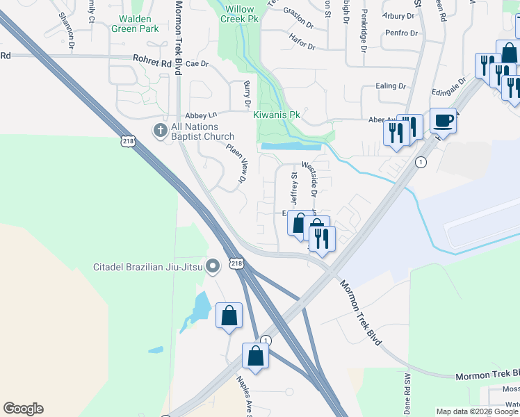 map of restaurants, bars, coffee shops, grocery stores, and more near 1000 Westside Drive in Iowa City