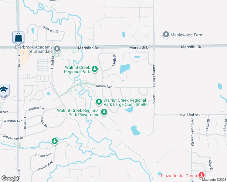 map of restaurants, bars, coffee shops, grocery stores, and more near 4102 146th Street in Urbandale