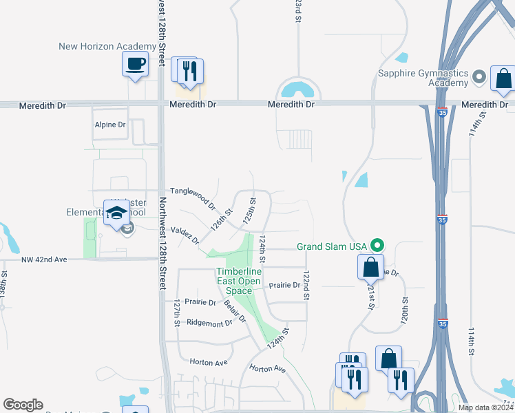 map of restaurants, bars, coffee shops, grocery stores, and more near 4323 125th Street in Urbandale