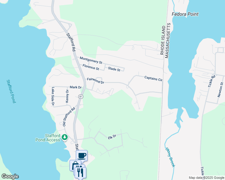 map of restaurants, bars, coffee shops, grocery stores, and more near 730 Windwood Drive in Tiverton