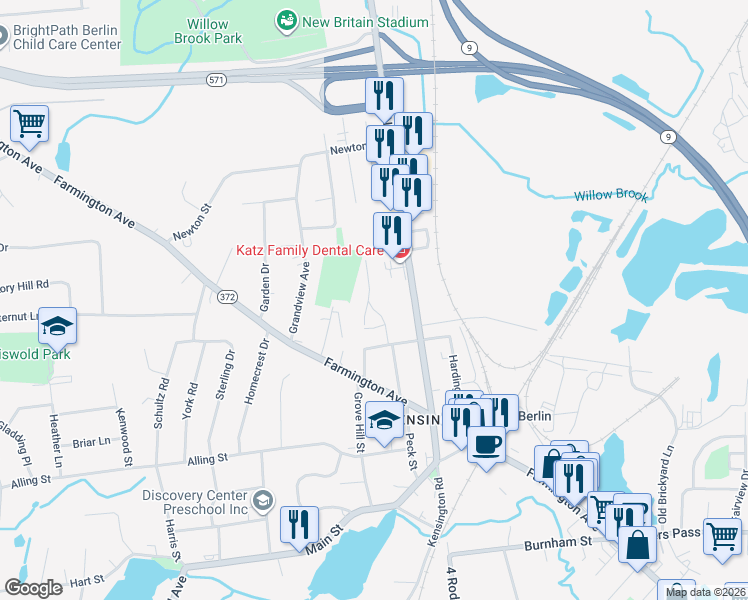 map of restaurants, bars, coffee shops, grocery stores, and more near 29 Langdon Court in Berlin