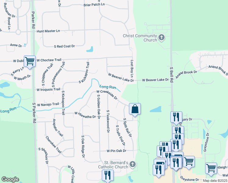 map of restaurants, bars, coffee shops, grocery stores, and more near 13656 Thicket Court in Homer Glen