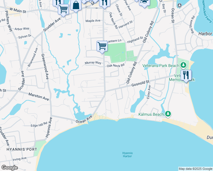 map of restaurants, bars, coffee shops, grocery stores, and more near 358 Sea Street in Barnstable