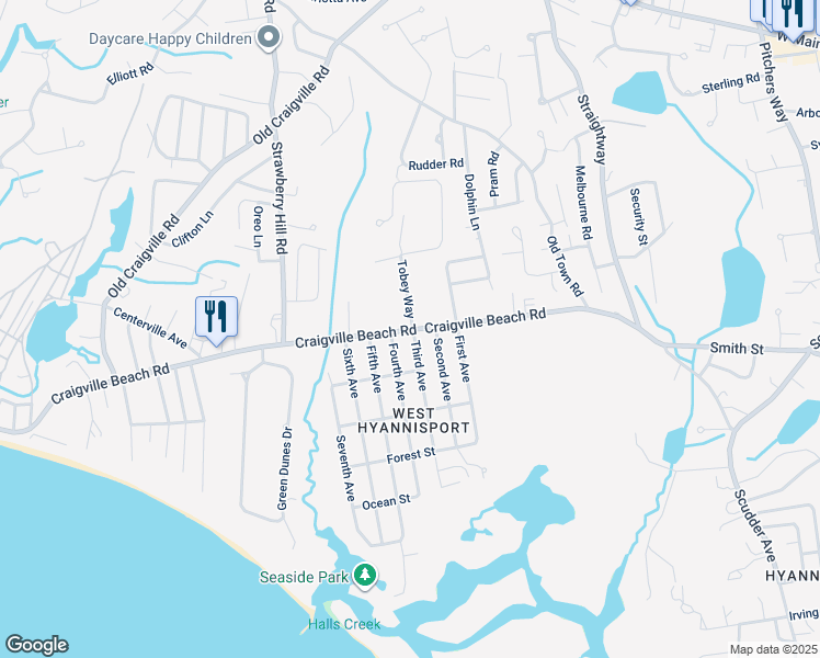 map of restaurants, bars, coffee shops, grocery stores, and more near 20 Tobey Way in Barnstable