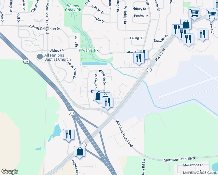 map of restaurants, bars, coffee shops, grocery stores, and more near 226 Westside Drive in Iowa City