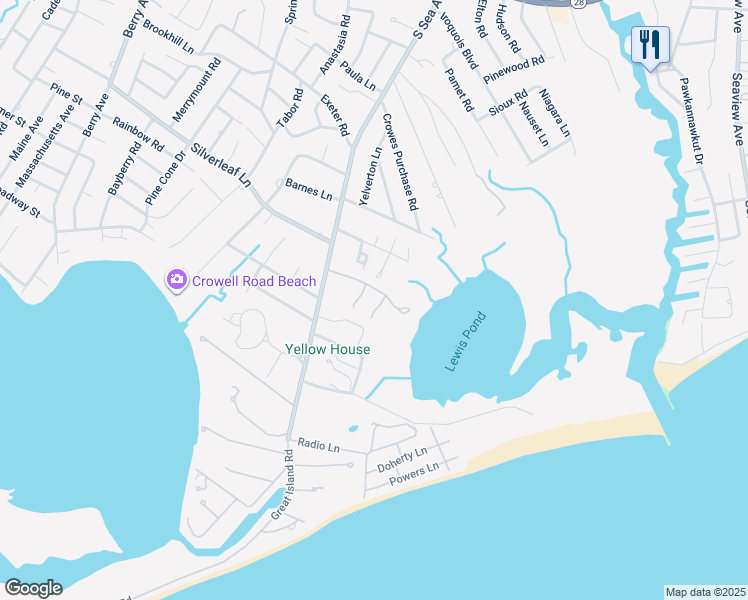 map of restaurants, bars, coffee shops, grocery stores, and more near 10 Athens Way in Yarmouth