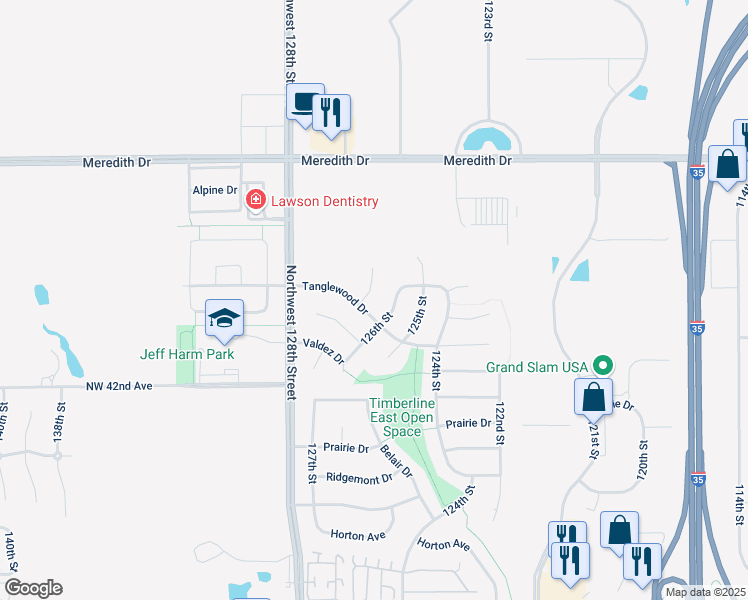 map of restaurants, bars, coffee shops, grocery stores, and more near 4319 127th Street in Urbandale