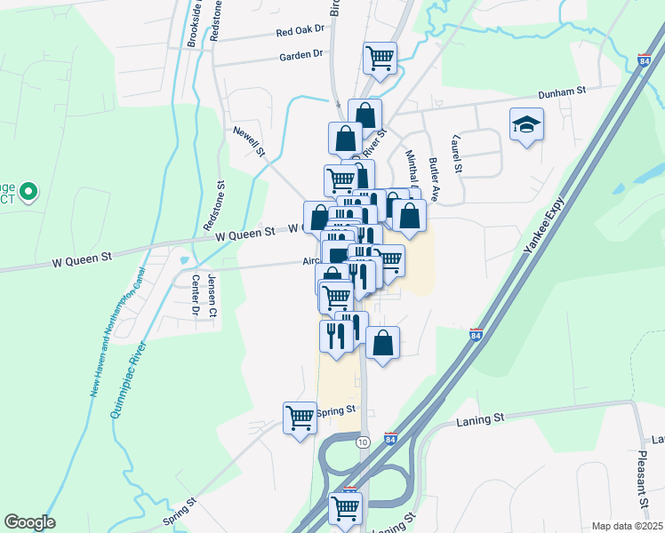 map of restaurants, bars, coffee shops, grocery stores, and more near 856 Queen Street in Southington