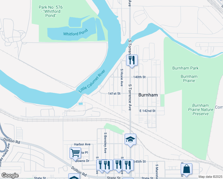 map of restaurants, bars, coffee shops, grocery stores, and more near 14045 South Croissant Drive in Burnham