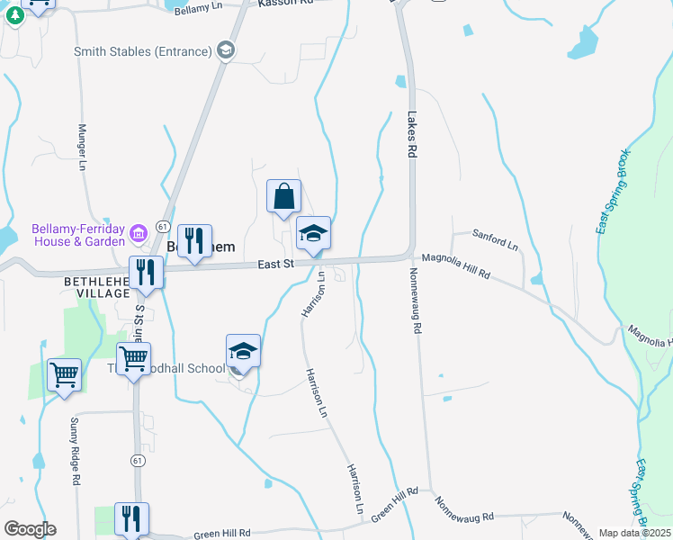 map of restaurants, bars, coffee shops, grocery stores, and more near 92 East Street in Bethlehem