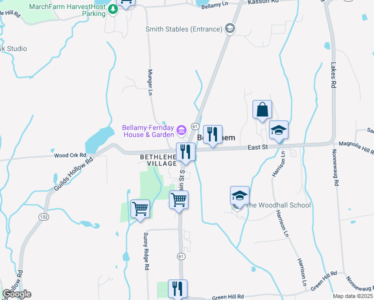 map of restaurants, bars, coffee shops, grocery stores, and more near 8 Main Street South in Bethlehem