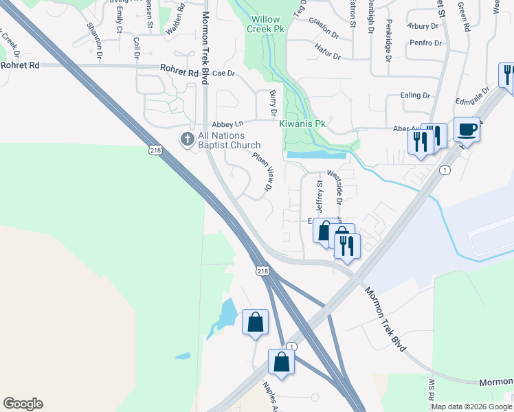 map of restaurants, bars, coffee shops, grocery stores, and more near 2017-2025 Little Creek Lane in Iowa City