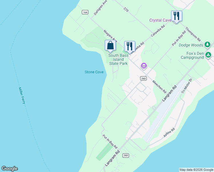 map of restaurants, bars, coffee shops, grocery stores, and more near 1691 Put-In-Bay Road in Put-in-Bay