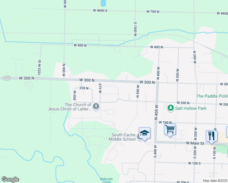 map of restaurants, bars, coffee shops, grocery stores, and more near 587 West 300 North in Hyrum