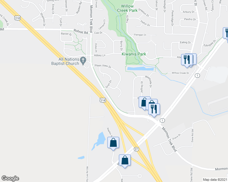 map of restaurants, bars, coffee shops, grocery stores, and more near 2017-2025 Little Creek Lane in Iowa City