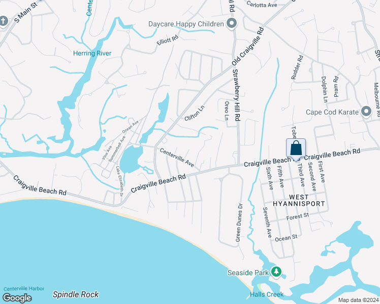 map of restaurants, bars, coffee shops, grocery stores, and more near 18 Blossom Street in Barnstable
