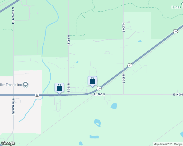 map of restaurants, bars, coffee shops, grocery stores, and more near Harrison Rd in Chesterton