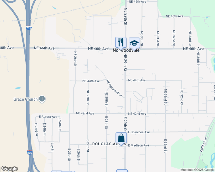 map of restaurants, bars, coffee shops, grocery stores, and more near 2789 Northeast Norwood Lane in Des Moines