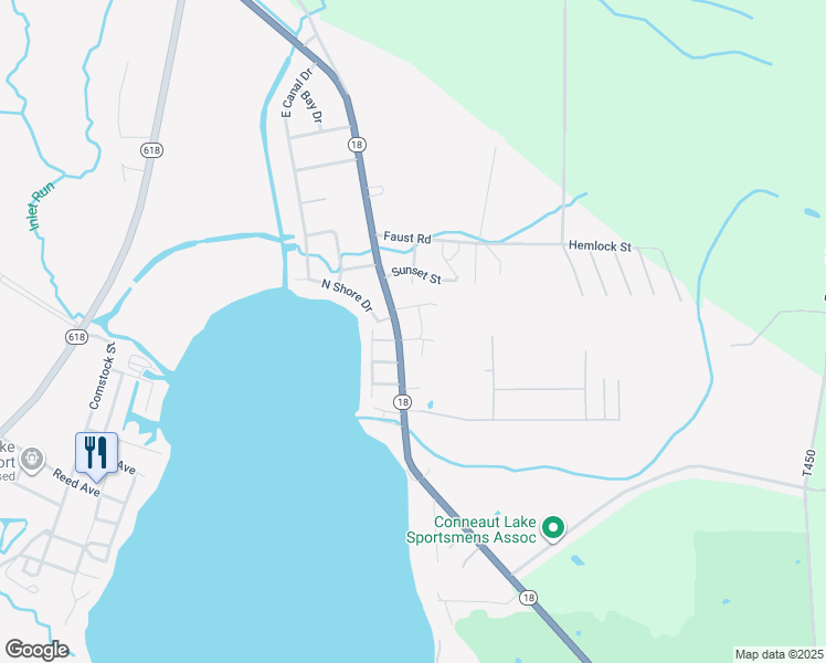 map of restaurants, bars, coffee shops, grocery stores, and more near 12708 Lexington Avenue in Conneaut Lake