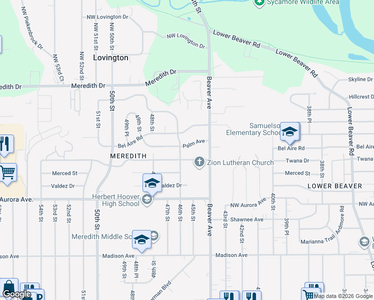 map of restaurants, bars, coffee shops, grocery stores, and more near 4430 Palm Avenue in Des Moines