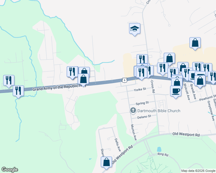 map of restaurants, bars, coffee shops, grocery stores, and more near in Dartmouth