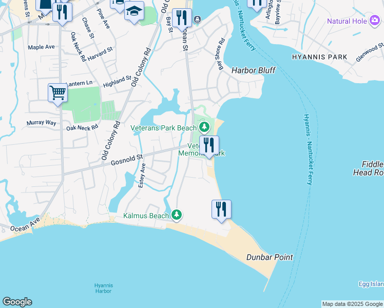 map of restaurants, bars, coffee shops, grocery stores, and more near 493 Ocean Street in Barnstable