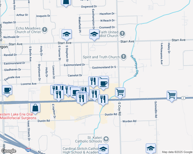 map of restaurants, bars, coffee shops, grocery stores, and more near 3250 Yorktown Dr in Oregon
