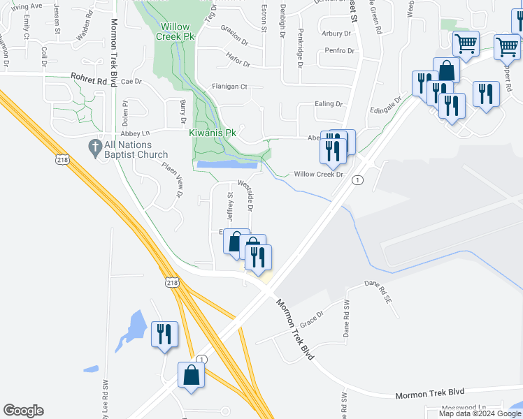 map of restaurants, bars, coffee shops, grocery stores, and more near 226 Westside Drive in Iowa City