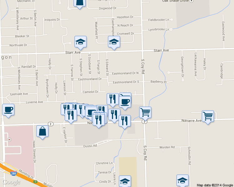 map of restaurants, bars, coffee shops, grocery stores, and more near 3250 Yorktown Dr in Oregon