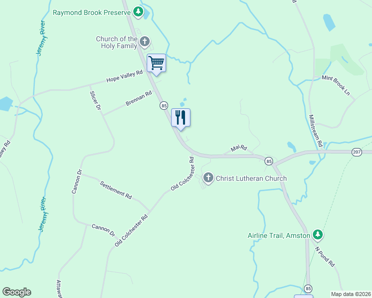 map of restaurants, bars, coffee shops, grocery stores, and more near 305 Church Street in Hebron