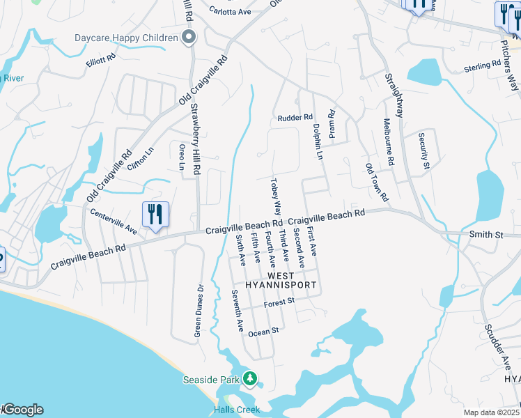 map of restaurants, bars, coffee shops, grocery stores, and more near 440 Craigville Beach Road in Barnstable