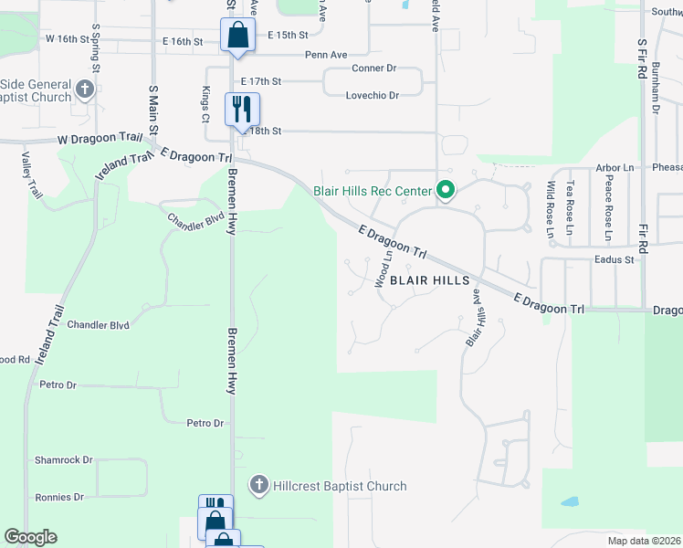 map of restaurants, bars, coffee shops, grocery stores, and more near 715 Triple Crown Road in Mishawaka