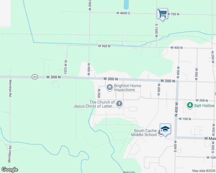 map of restaurants, bars, coffee shops, grocery stores, and more near 864 East 250 North in Hyrum