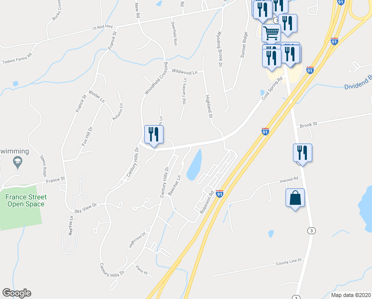 map of restaurants, bars, coffee shops, grocery stores, and more near 17 Clemens Court in Rocky Hill