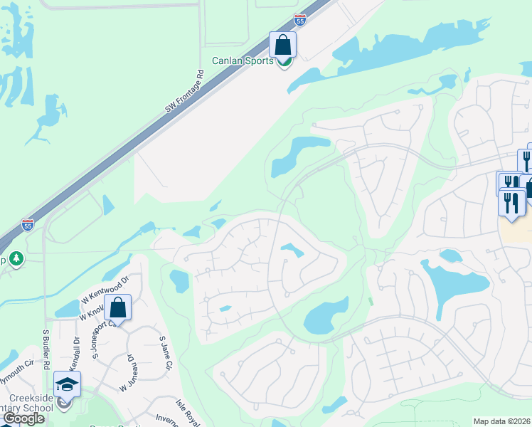 map of restaurants, bars, coffee shops, grocery stores, and more near 21316 West Douglas Lane in Plainfield