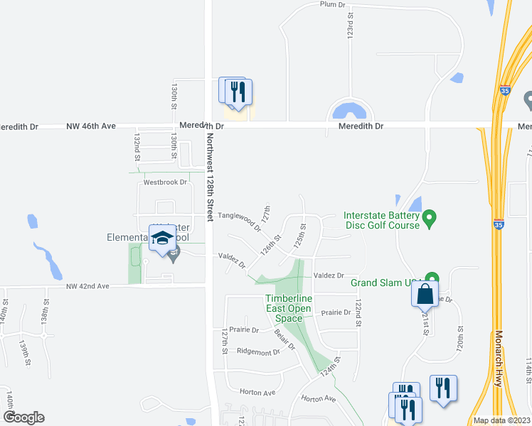 map of restaurants, bars, coffee shops, grocery stores, and more near 4316 127th in Urbandale