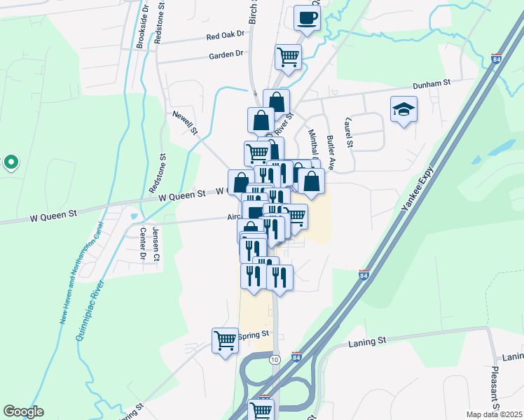 map of restaurants, bars, coffee shops, grocery stores, and more near 856 Queen Street in Southington