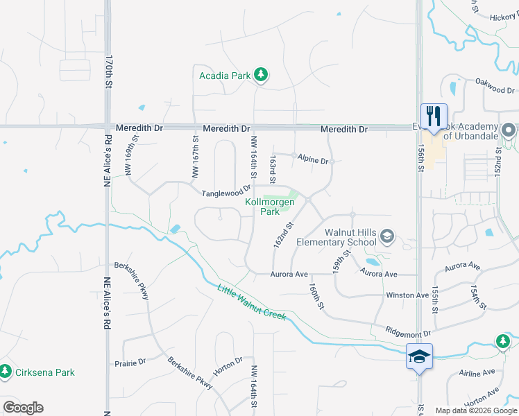 map of restaurants, bars, coffee shops, grocery stores, and more near Tanglewood Drive in Urbandale