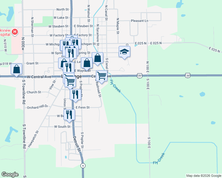 map of restaurants, bars, coffee shops, grocery stores, and more near 412 Central Avenue in LaGrange
