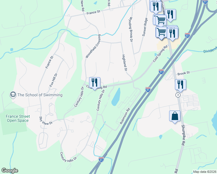 map of restaurants, bars, coffee shops, grocery stores, and more near 8 Clemens Court in Rocky Hill