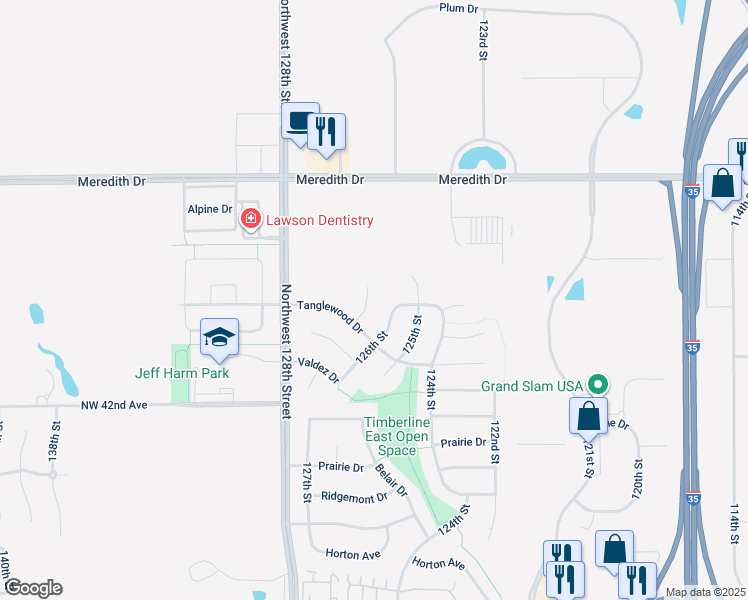 map of restaurants, bars, coffee shops, grocery stores, and more near 4319 127th Street in Urbandale