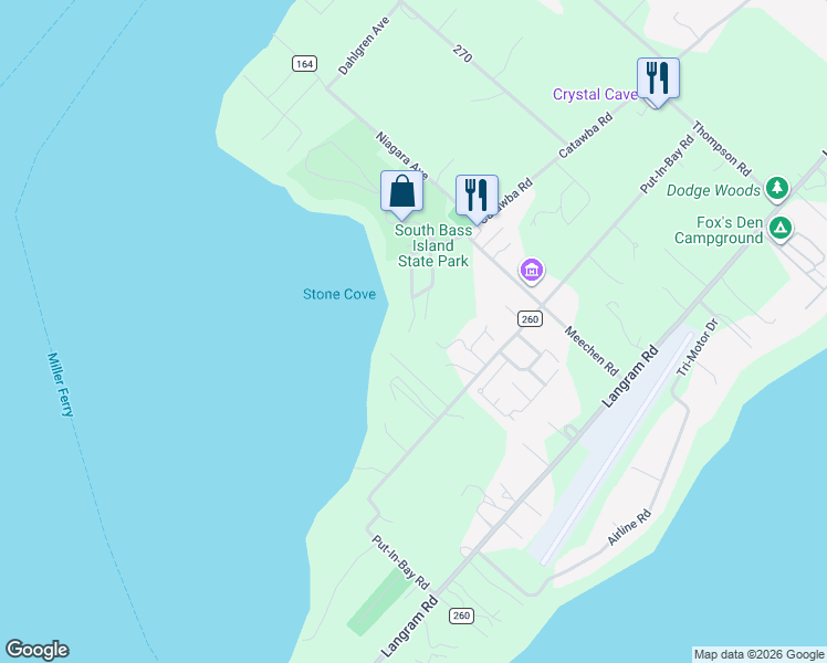 map of restaurants, bars, coffee shops, grocery stores, and more near 1599 Angelrest Drive in Put-in-Bay