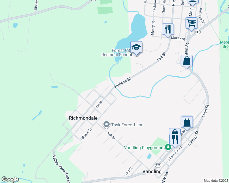 map of restaurants, bars, coffee shops, grocery stores, and more near 624 1st St in Forest City