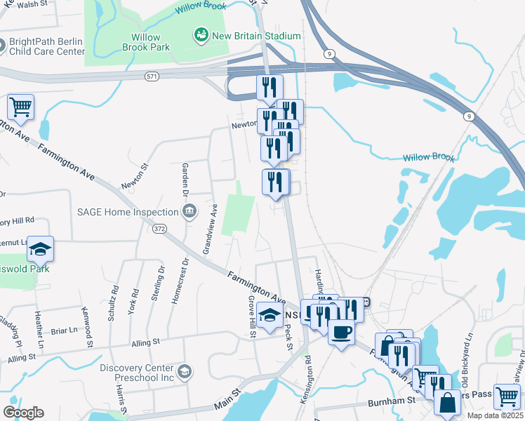 map of restaurants, bars, coffee shops, grocery stores, and more near 33 Langdon Court in Berlin