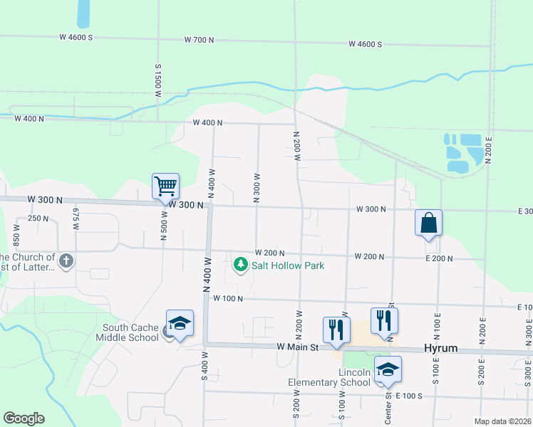 map of restaurants, bars, coffee shops, grocery stores, and more near 279 West 300 North in Hyrum