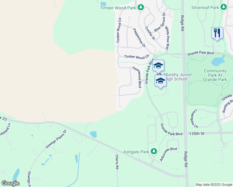 map of restaurants, bars, coffee shops, grocery stores, and more near 13232 Wildwood Place in Plainfield