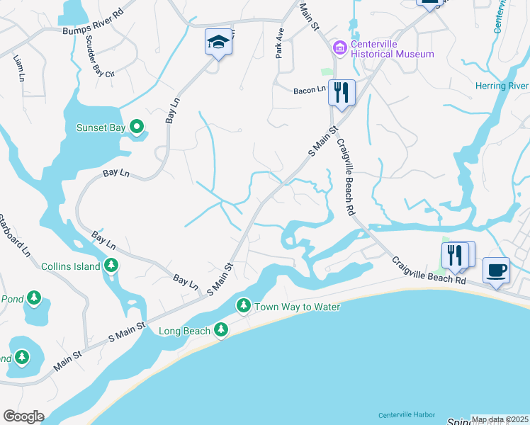 map of restaurants, bars, coffee shops, grocery stores, and more near 571 South Main Street in Barnstable